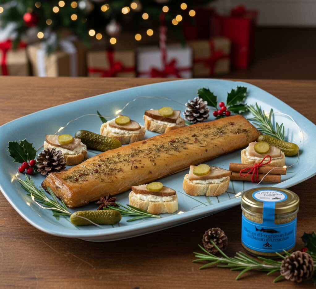 coffret de spécialités d'esturgeon fumé du Bassin d'Arcachon