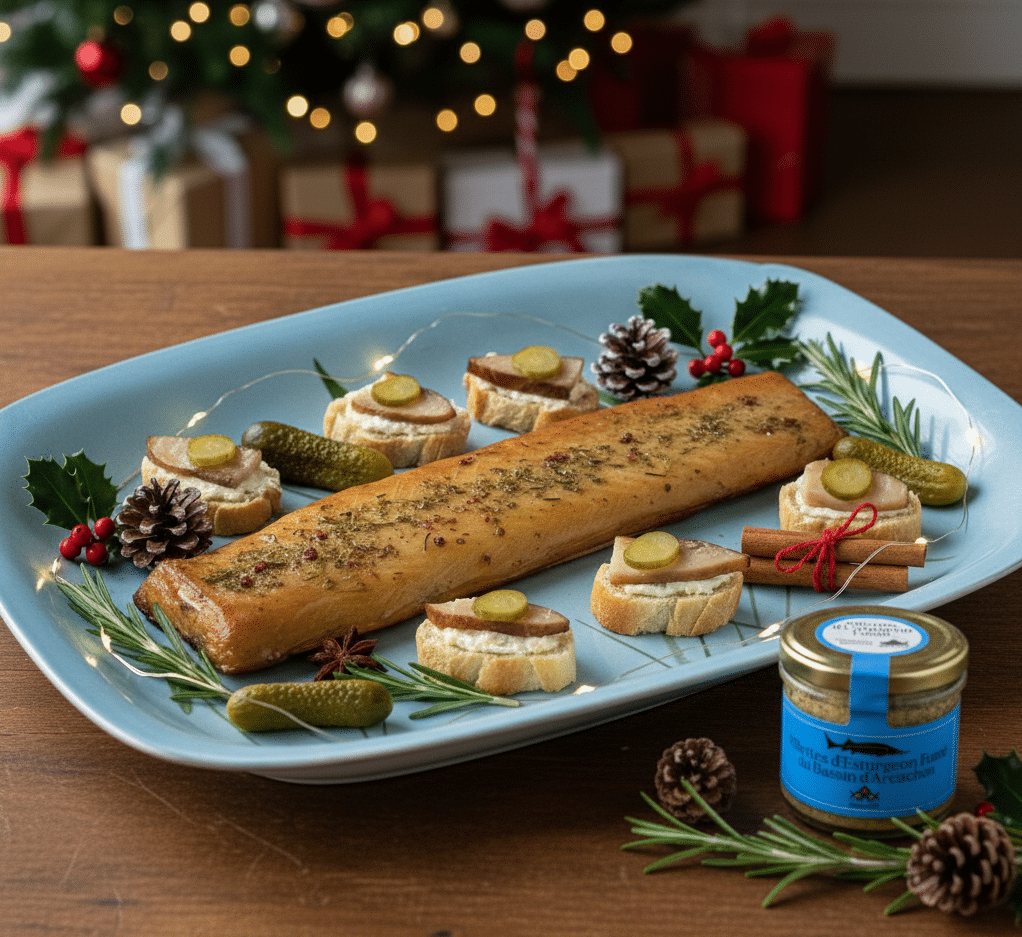 coffret de spécialités d'esturgeon fumé du Bassin d'Arcachon